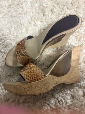 Aldo Camel Snakeskin-Pattern Wedge Slides
